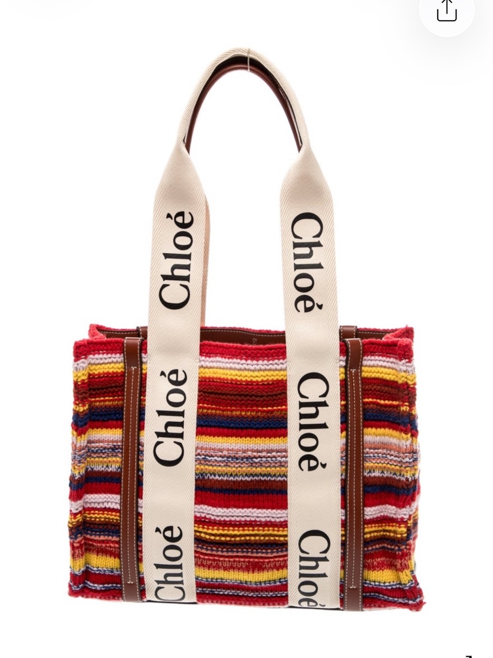 Chloé Multicolor Striped Knit Tote with Logo Canvas Straps